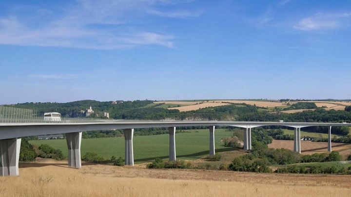 Visualisation of the Saale Valley bridge near Bad Kösen with slender piers in the surrounding landscape