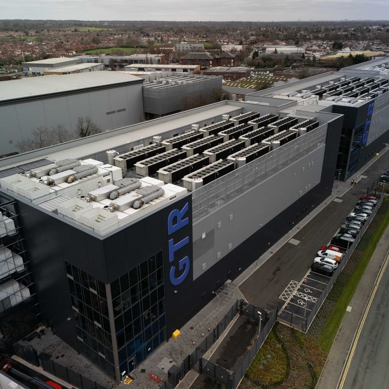 Aerial view of the GB One data centre campus in Slough