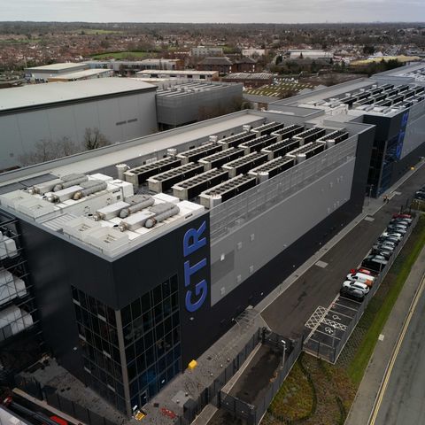 Aerial view of the GB One data centre campus in Slough